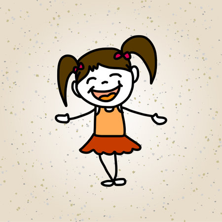 hand drawing cartoon character happy kids playingのイラスト素材
