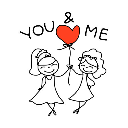 hand drawing cartoon concept happy same sex couple weddingのイラスト素材