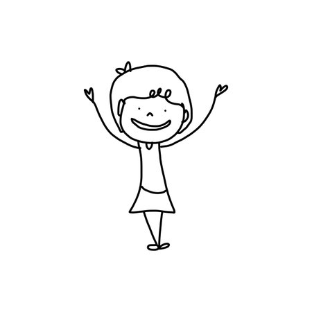 hand drawing cartoon happy kidsのイラスト素材