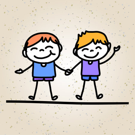hand drawing cartoon character abstract happy kidsのイラスト素材
