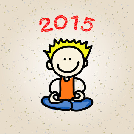 hand drawing cartoon happy people meditation 2015のイラスト素材