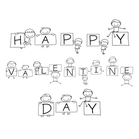 hand drawing cartoon happy words for valentine illustrationのイラスト素材
