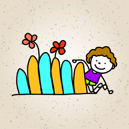 hand drawing cartoon character abstract concept happy kidsのイラスト素材
