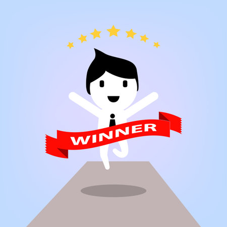 vector cartoon concept happy winner, businessman characterのイラスト素材