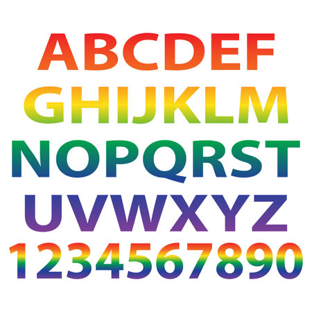 rainbow color typography design, fonts and numbers, vector illustrationのイラスト素材