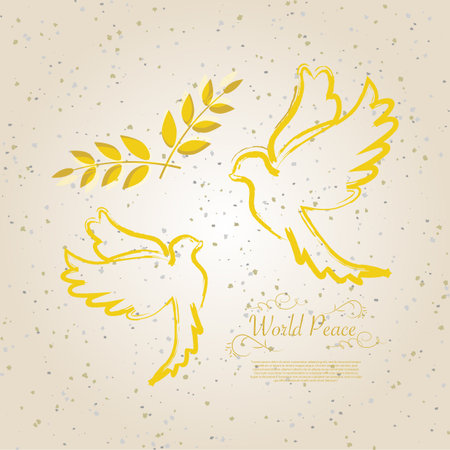 International Peace Day golden dove vector illustration designのイラスト素材