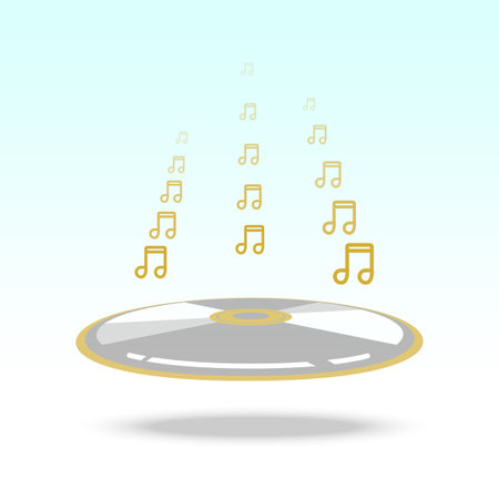 music note floting over cd illustration vector design のイラスト素材