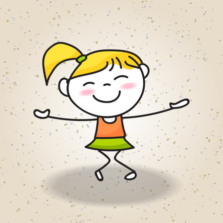 happy girl hand drawing cartoon character vector illustrationのイラスト素材