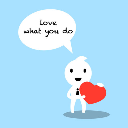 abstract character conceptual businessman holding heart in his hand cartoon illustration, love what you doのイラスト素材