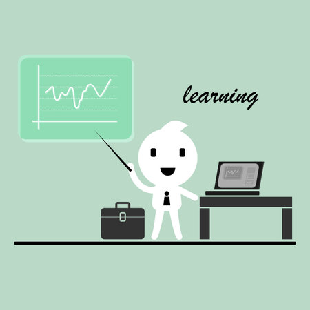 abstract character conceptual business strategy cartoon, businessman doing presentation, illustration designのイラスト素材