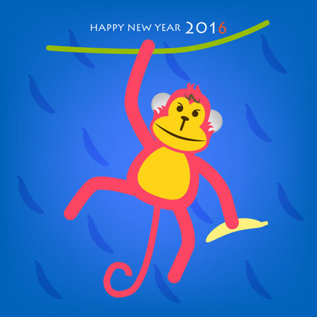 Happy New Year "Monkey" year concept 2016 on blue backgroundのイラスト素材