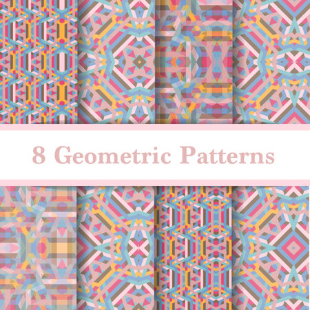 Set of Abstract geometric background pastel color, illustration, each patterns in square shapedのイラスト素材