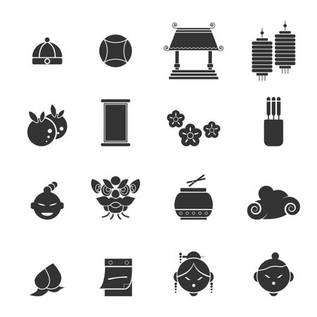 Chinese New Year icons set vector designのイラスト素材