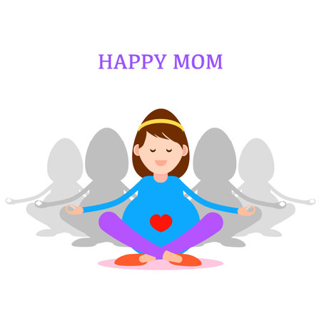 Pregnant woman, Happy mom concept practicing meditation and yoga for pregnancy vector illustrationのイラスト素材