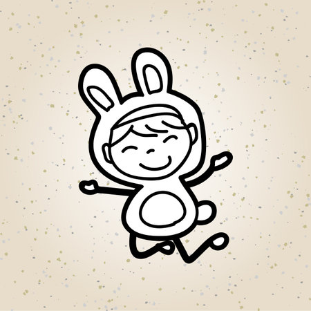 cartoon happy girl in rabbit suit for easter, spring seasonのイラスト素材