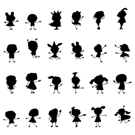 Set of isolated Hand drawing cartoon happy kids playing with joyfulのイラスト素材