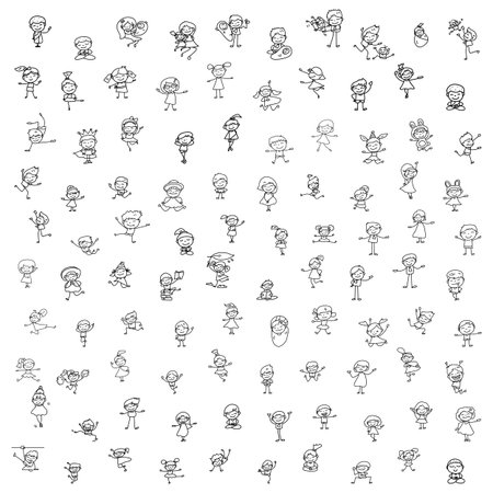 Set of Hand drawing cartoon happy people vector illustrationのイラスト素材