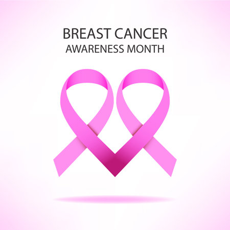 Pink ribbon breast cancer awareness symbol icon, isolated on pink background.のイラスト素材