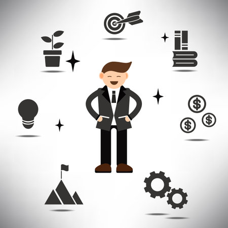 abstract business cartoon character concept businessman with business success infographic illustration designのイラスト素材
