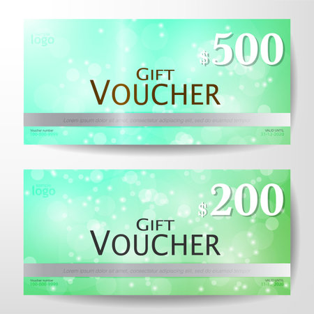 Premium Gift Voucher with bokeh on green background Graphic Template vector illustrationのイラスト素材