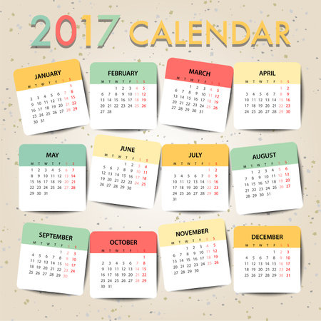 Pastel color Calendar for 2017 for organization and business. Week Starts Monday. Simple Vector Template. EPS10のイラスト素材