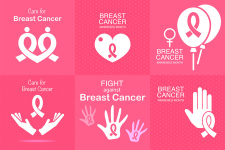 Set of Pink ribbon breast cancer awareness campaign for October symbol icon.のイラスト素材