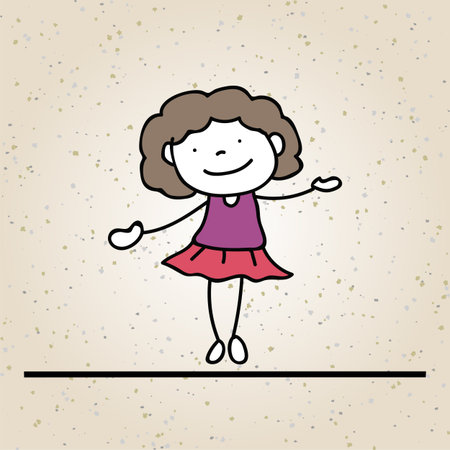 Hand drawing happy girl line art. Abstract people, happiness concept.のイラスト素材