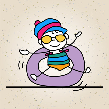 Hand drawing happy girl line art. Abstract people swimming, happiness concept.のイラスト素材