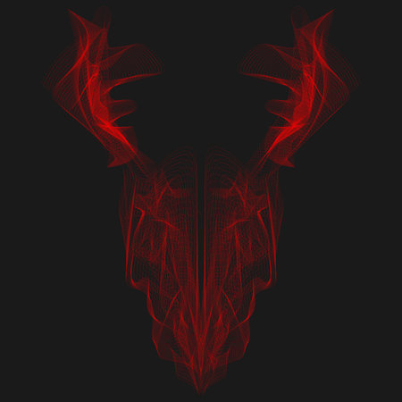 Minimal modern abstract graphic animal dragon and deer head x-ray line art vector illustration for design decoration red drawing on black background. editable strokeのイラスト素材