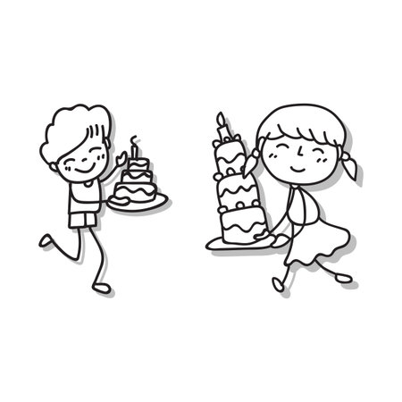 Hand drawing abstract people happy kids playing together celebrate birthday party. vector illustration for graphic decorationのイラスト素材