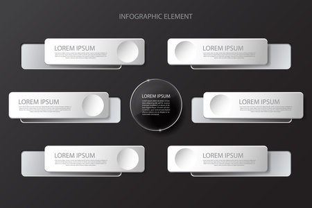 Modern minimal black infographics design element for business presentation. Glass elements. Transparent objects. Grey banners. Use for workflow step strategy and timeline. Vector illustration eps 10.のイラスト素材