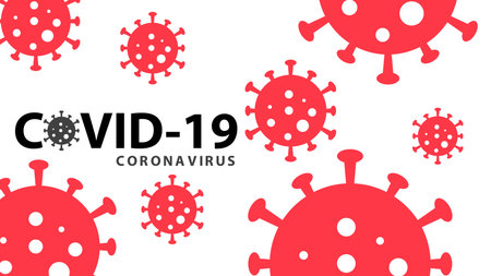 Covid-19 coronavirus pandemic outbreak banner. Black text red color on white background. Stay at home quarantine concept. Health care and medical vector.のイラスト素材
