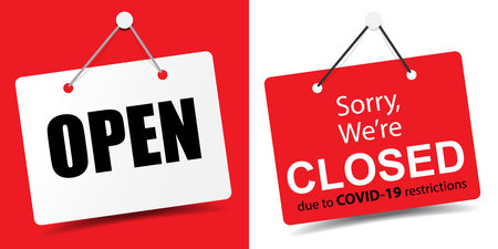 Set of Business door sign We are open and Sorry we're closed for unlock marketing Premium vector designのイラスト素材