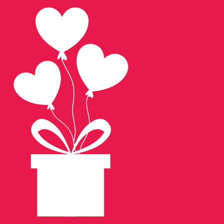 Heart balloons and gift box. Love and valentines day concept flat illustration.のイラスト素材
