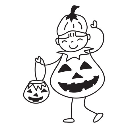 doodle hand drawn halloween clipart witch, kid, illustration vector EPS10のイラスト素材