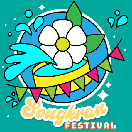 Songkran water festival, Thai New Year, Thailand, sticker, badge, vector illustration art designのイラスト素材