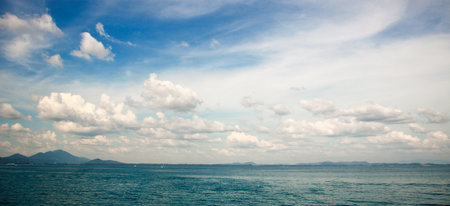 green sea with blue sky samet thailandの写真素材