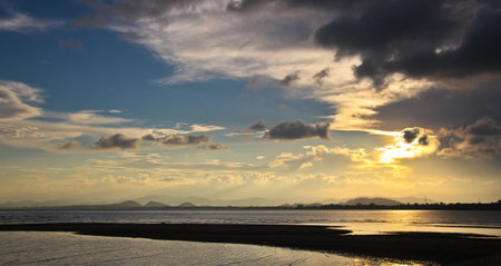 landscape blue sky with dark cloud thailandの写真素材
