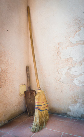 Broom Wooden Brushwood with The dustpanの写真素材