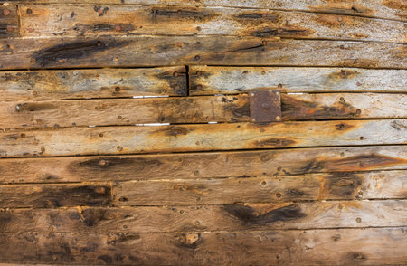 Fragment of old wood boat hullの写真素材