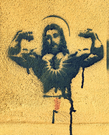 Stancil of a Body builder Jesus - 6 january 2017 - Verona Italyのeditorial素材