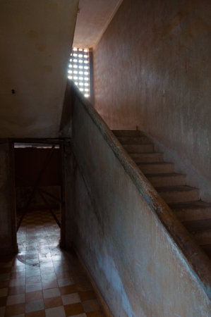 Stairs at S21 Tuol Sleng in Phnom Penh capital of Cambodiaのeditorial素材