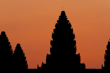 Sunrise over over Silhouette  Angkor Wat Siem Reap Cambodiaの写真素材