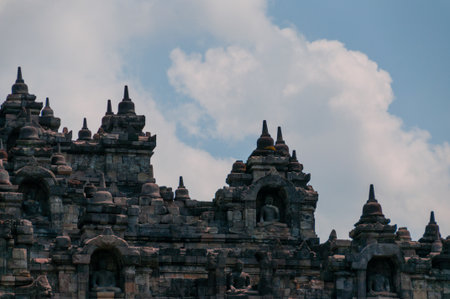 A Close up of the Brick Buddha temple Borobudur in Indonesiaの写真素材