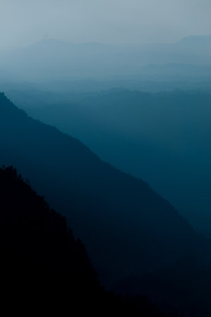 Silhoutte stillshots of the mountains in Indonesiaの写真素材