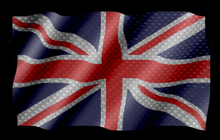 British flag on carbon fiber backgroundの写真素材
