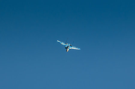 RADOM, POLAND - AUGUST 25: Ukrainian SU-27 display during Air Show 2013 event on August 25, 2013 in Radom, Polandのeditorial素材