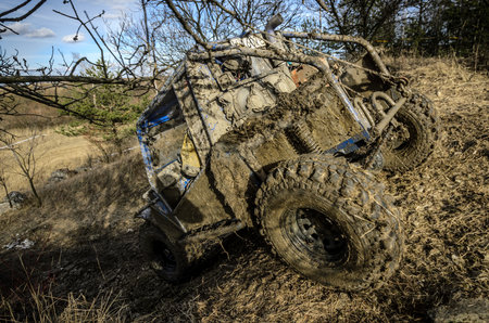 OGRODZIENIEC, POLAND - March 19. Off-road "Penrite H6" 4x4 competition on March 19, 2016 in Ogrodzieniec, Polandのeditorial素材