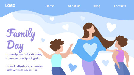 Flat Banner Happy Family Day Landing Page Cartoon Mother Spends