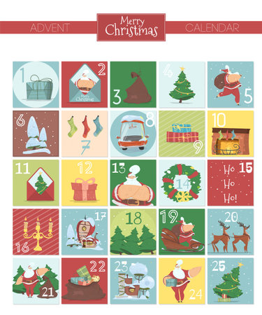 Christmas Advent Calendar. Xmas a Attributes Setのイラスト素材